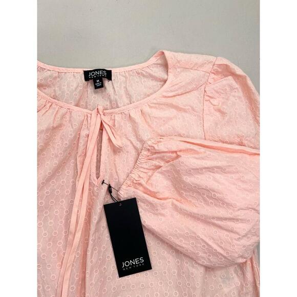 Jones New York Embroidered 3/4Sleeve Tie Front Blouse Size M in Rose Sand - Picture 4 of 13